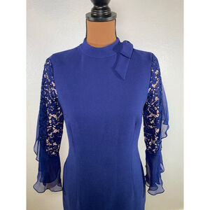 PRICE DROP! Women's Teri Jon Sheath Dress Size 6 Blue Lace Bow